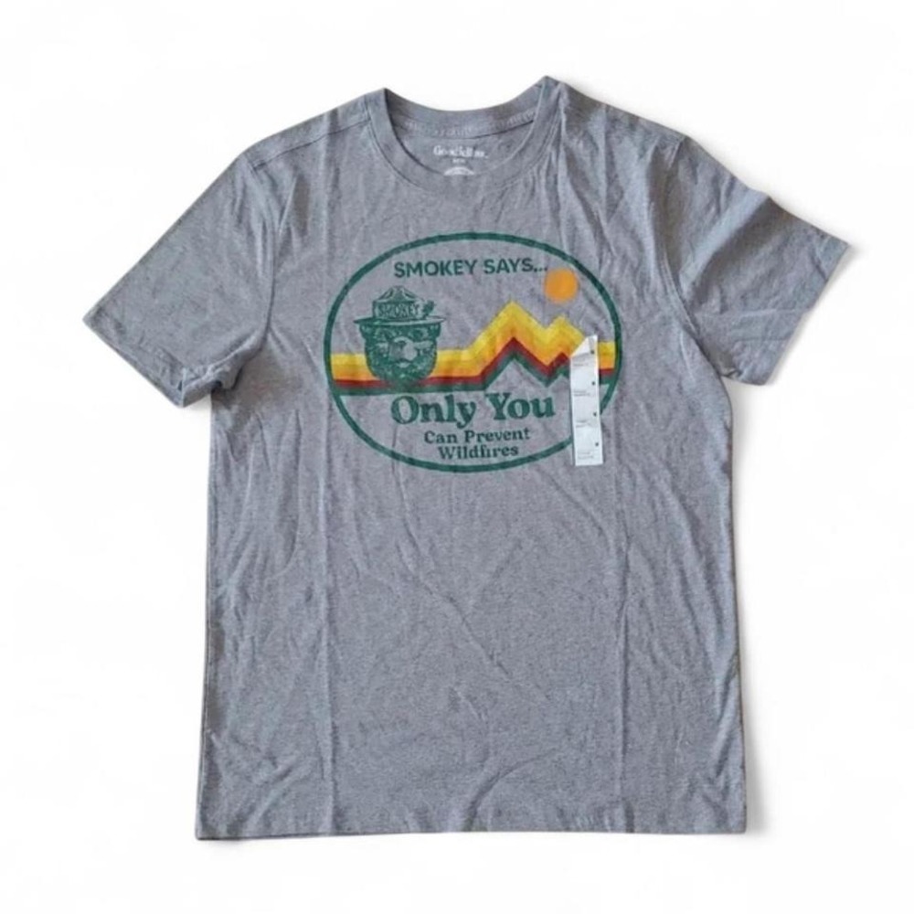 Goodfellow & Co Smokey Bear Graphic Tee Mens Medium Gray Wildfire Prevention NEW